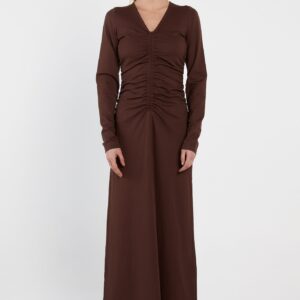 Gathered Front Jersey Dress - Chocolate
